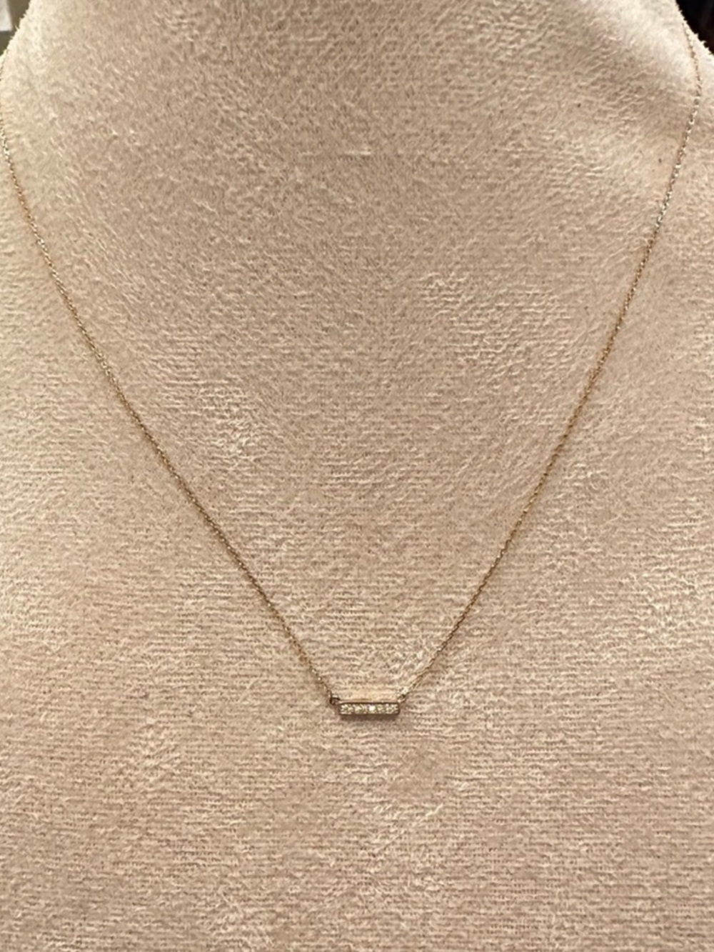 Delicate Gold Bar Necklace with Diamond CZ Accents - Women’s Jewelry